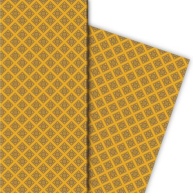 Vintage Kachel Geschenkpapier im geometrischen Retro Design, senf gelb - G8323, 32 x