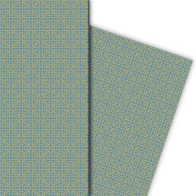 Vintage Kreis Geschenkpapier im geometrischen Retro Design, blau - G8327, 32 x 48cm