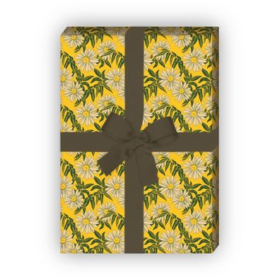 Vintage Margeriten Geschenkpapier mit Gänseblümchen Blumenranken, gelb - G11583, 32