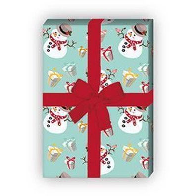 Weihnachts Geschenkpapier mit Schneemännern und Geschenken, hellblau - G5976, 32 x 48