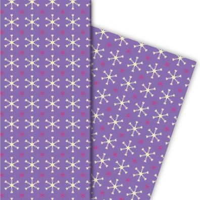 Weihnachts Geschenkpapier mit Sternen Muster in lila - G6328, 32 x 48cm