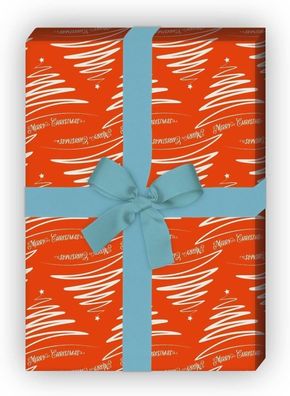 Weihnachts Geschenkpapier mit Weihnachtsbaum Merry Christmas, orange - G8228, 32 x 48
