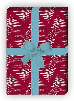 Weihnachts Geschenkpapier mit Weihnachtsbaum Merry Christmas, rot - G8227, 32 x 48cm