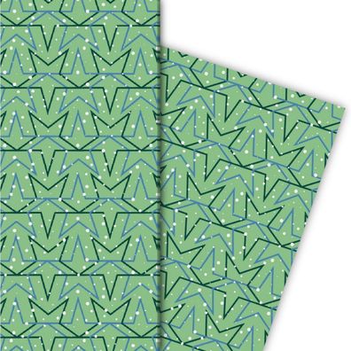 Winter Geschenkpapier mit Sternen im Schnee, grün - G4794, 32 x 48cm