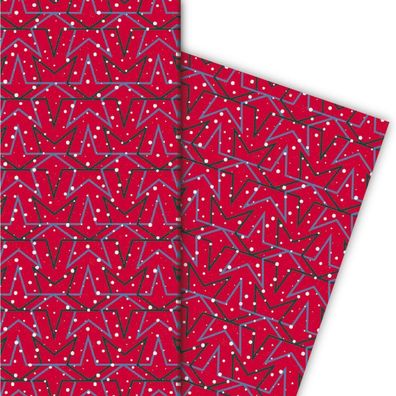 Winter Geschenkpapier mit Sternen im Schnee, rot - G4795, 32 x 48cm