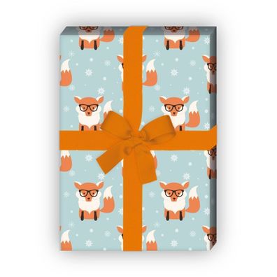 Winter Weihnachts Geschenkpapier mit schlauem Fuchs und Schneeflocken - G8180, 32 x 4