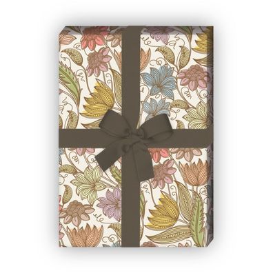 Wunderbares florales Geschenkpapier zum Einpacken mit leichten Blüten, grün - G10203,