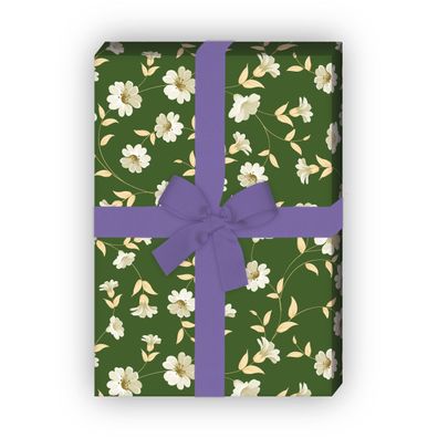 Wunderhübsches Blumen Geschenkpapier mit Ranken, grün, universal Packpapier - G8473,