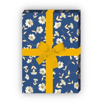 Wunderhübsches Blumen Geschenkpapier Set mit Ranken, blau - G8475, 32 x 48cm