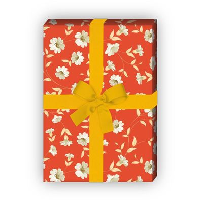 Wunderhübsches Blumen Geschenkpapier Set mit Ranken, orange - G8474, 32 x 48cm