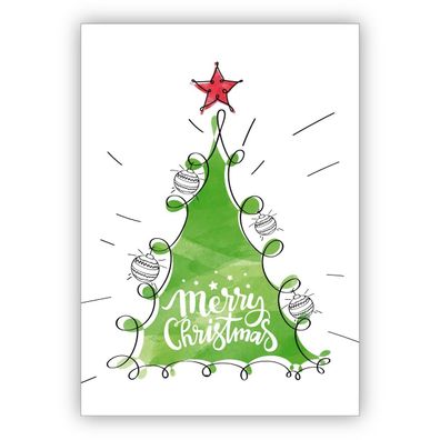 Wunderschöne Weihnachtskarte mit illustriertem Weihnachtsbaum: Merry Christmas