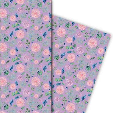 Wunderschönes Blüten Geschenkpapier mit einem Hauch von Sommer auf lila - G5115, 32 x