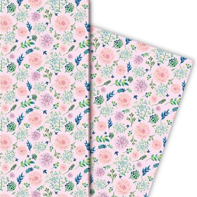 Wunderschönes Blüten Geschenkpapier mit einem Hauch von Sommer auf rosa - G5116, 32 x