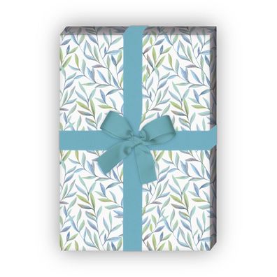 Wunderschönes leichtes Geschenkpapier mit Laub Blättern, hellblau - G10168, 32 x 48cm