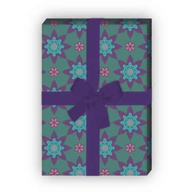 Wunderschönes Sternen Geschenkpapier ethno Stil zu Weihnachten, blau - G8750, 32 x 4