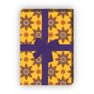 Wunderschönes Sternen Geschenkpapier ethno Stil zu Weihnachten, gelb - G8749, 32 x 4