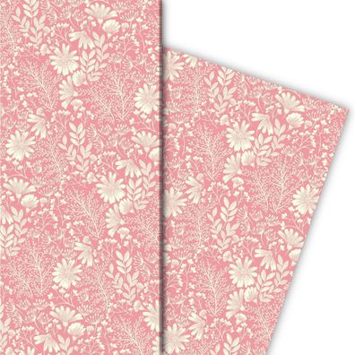 Zartes Blumen Geschenkpapier mit Wiesen Blüten zur Hochzeit, Taufe, rosa - G9936, 32