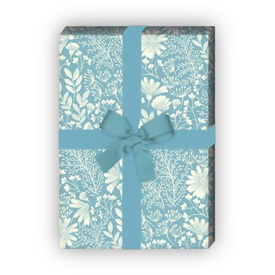 Zartes Blumen Geschenkpapier mit Wiesen Blüten, hellblau - G9937, 32 x 48cm