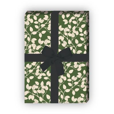 Zartes Geschenkpapier mit Blättern zur Hochzeit, Geburt, Taufe, grün - G10231, 32 x 4