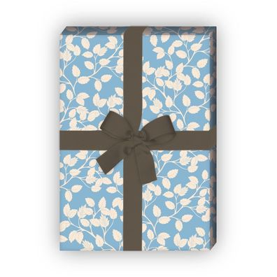 Zartes Geschenkpapier mit Blättern zur Hochzeit, Geburt, Taufe, hellblau - G10232, 32