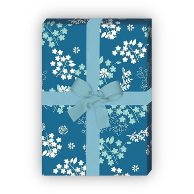 Zartes Geschenkpapier mit feinen Blüten in blau - G6274, 32 x 48cm