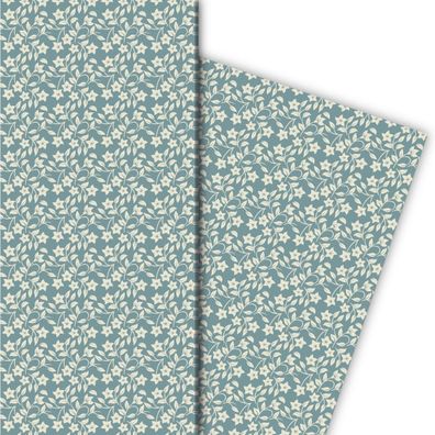 Zartes Geschenkpapier mit Retro Sternen Blumen, blau, Format - G8442, 32 x 48cm