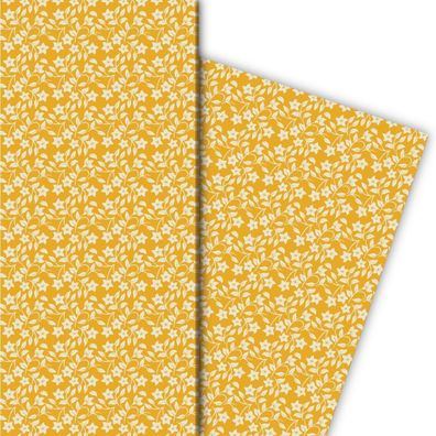Zartes Geschenkpapier mit Retro Sternen Blumen, gelb, Format - G8440, 32 x 48cm