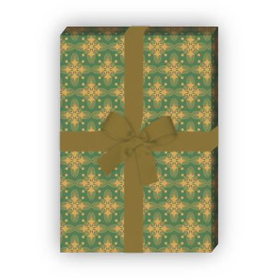zartes Geschenkpapier Set, Dekorpapier mit Jugendstil Orchideen, grün, - G8570, 32 x
