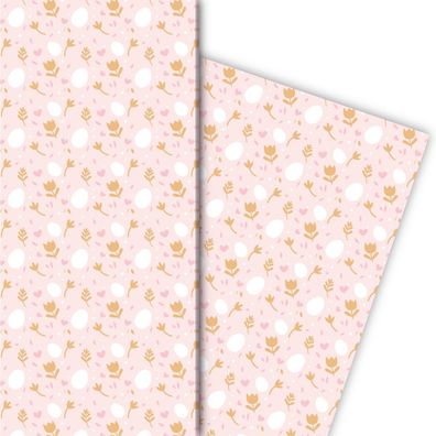 Zartes Oster Geschenkpapier mit Eiern und Blümchen, rosa - G11873, 32 x 48cm