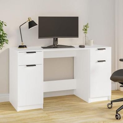 Schreibtisch mit Beistellschrank Weiß Holzwerkstoff