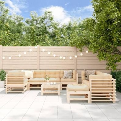 10-tlg. Garten-Lounge-Set mit Kissen Massivholz
