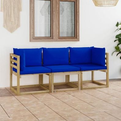 3-Sitzer-Gartensofa mit Blauen Kissen