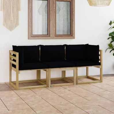 3-Sitzer-Gartensofa mit Schwarzen Kissen
