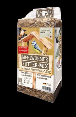 17,80€/ kg) Delicia Mehlwürmer Futtermix 2,5 kg Vogelfutter für das ganze Jahr