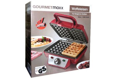 Belgisches Waffeleisen Rot 2x Waffel Gourmetmaxx 1000 W Waffeelautomat