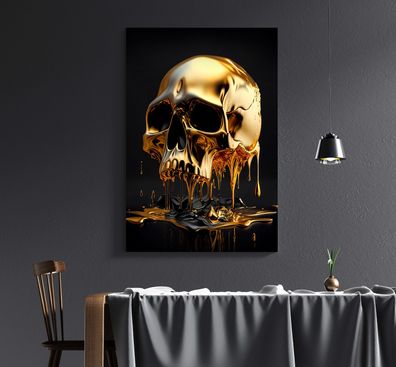 Modern Wandbild Luxury Goldener Totenkopf Leinwand , Acrylglas + Aluminium , Poster