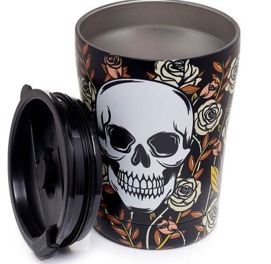 Skulls & Roses Totenkopf Thermobecher, Kaffeebecher, hält heiß und kalt 300ml