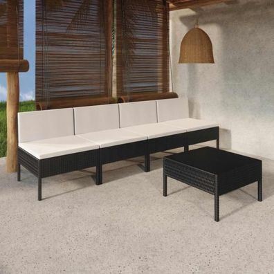 5-tlg. Garten-Lounge-Set mit Auflagen Poly Rattan Schwarz