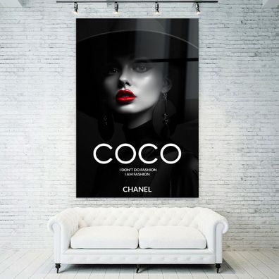Wandbild Luxury Frau Mode Coco Chanel Leinwand , Acrylglas + Aluminium , Poster