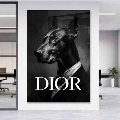 Wandbild Mode Dior Dobermann Hund Luxus Leinwand , Acrylglas + Aluminium , Poster