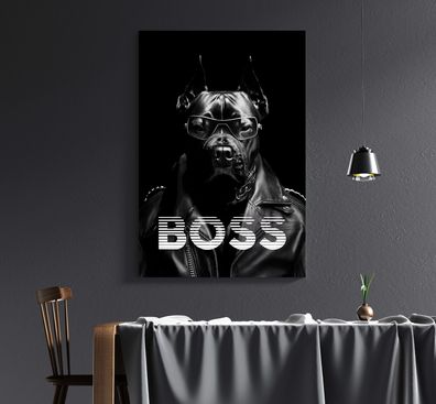 Wandbild Boss Mode Tier bulldogge Leinwand , Acrylglas + Aluminium , Poster