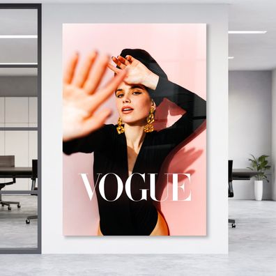 Luxury Wandbild Frau Mode Rosa Vogue Leinwand , Poster , Acrylglas + Aluminium