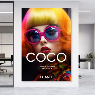 Wandbild Frau Mode Coco Chanel Leinwand , Poster , Acrylglas + Aluminium Luxus