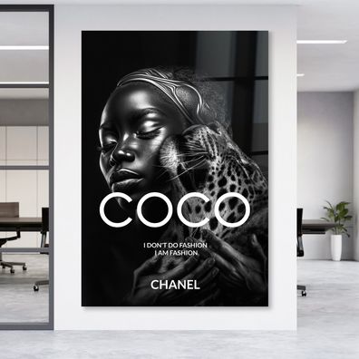 Wandbild Mode Coco Chanel Leopard Leinwand , Poster , Acrylglas + Aluminium Luxus