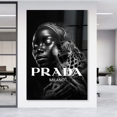 Wandbild Mode Prada Milano Leopard Leinwand , Poster , Acrylglas + Aluminium Luxus