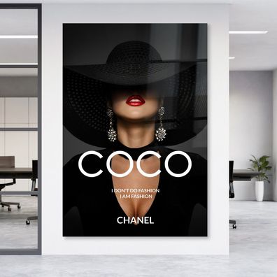 Luxus Wandbild Frau Mode Coco Chanel Leinwand , Poster , Acrylglas + Aluminium