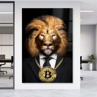 Wandbild Bitcoin Krypto Löwen Leinwand , Poster , Acrylglas + Aluminium