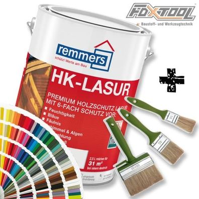 22,76€/ L] Remmers Lasur HK-Lasur [5L Sonderton Farbwahl + PinselSet] Holzschutz