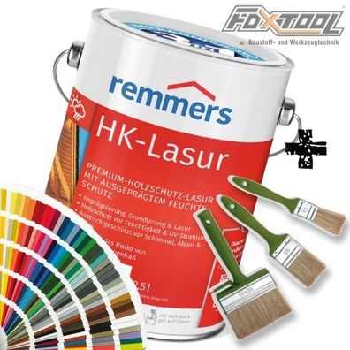 27,12€/ L] Remmers Lasur HK-Lasur [2,5L Sonderton Farbwahl + PinselSet] Holzschut