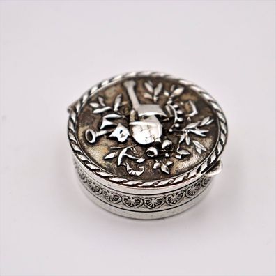 Antik 800 Silber Pillendose mit Innenvergoldung 3,7cm 20g / Dose #Z3